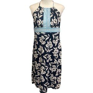 Ann Taylor LOFT Halter Dress Womens M Sleeveless Midi Floral Stretch Hawaiian